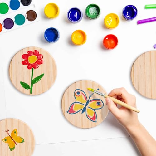 COYMOS Unfinished Wood Coasters, 4 Inch Round Wood Slices, Blank Wooden Coasters for Crafts Likes Drawing Painting Wood Engraving Home Decoration COYMOS