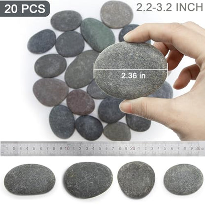 Markdang Rocks for Painting 20 Pcs 2.2-3.2” River Rocks for Paint Rock Natural Flat & Smooth Stones for Painting for Kids & Adult Craft Gift