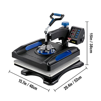 VEVOR Heat Press, 15x15inches Heat Press Machine 5 in 1, Swing Away Digital Control Multifunctional Heat Press, Anti-Scald Fast-Heating, Sublimation