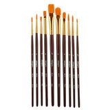 KINGART 250-10 Acrylic Art Paint Brush Set, 10 Round & Flat Brown Nylon Short Handle Brushes for Acrylic, Oil, and Watercolor, Rock Painting, Face KINGART