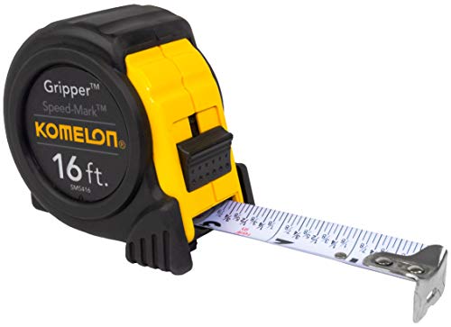 Komelon SM5416 Speed Mark Gripper Acrylic Coated Steel Blade Tape Measure 16-feet by 1-Inch, White Blade Komelon