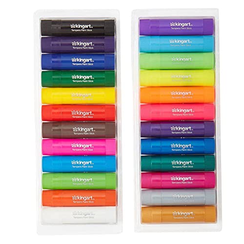 KINGART 575-24 TEMPERA PAINT Sticks, Set of 24 Rich Colors, Solid Tempera Paint for Kids, Super Quick Drying, Non-Toxic, Work Great on Paper, Canvas, KINGART