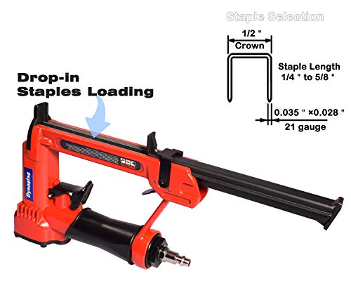 Pneumatic Upholstery Staple Gun, 21 Gauge 1/2" Wide Crown Air Stapler Kit, by 1/4-Inch to 5/8-Inch, 1/4-Inch to 5/8-Inch, with 3000 Staples - WoodArtSupply