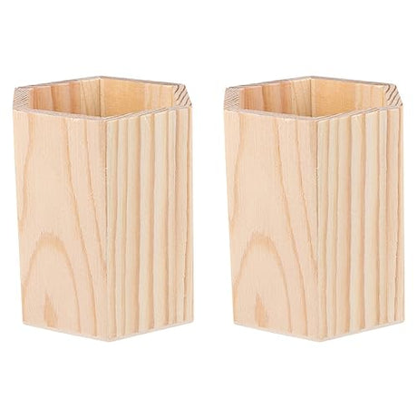 Ciieeo 2 Pcs Wooden Pen Holder Unfinished Wood Makeup Brush Holder Remote Control Holder Cup for Home Office Desk Storage Supplies(Hexagon) Ciieeo
