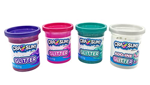 Cra-Z-Slimy 4 Pack Glitter Slime Set – Comes with 3 Colors of Pre-Made Glitter Slime and Glitter Add-Ins Cra-Z-Art