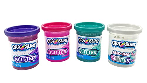 Cra-Z-Slimy 4 Pack Glitter Slime Set – Comes with 3 Colors of Pre-Made Glitter Slime and Glitter Add-Ins - WoodArtSupply