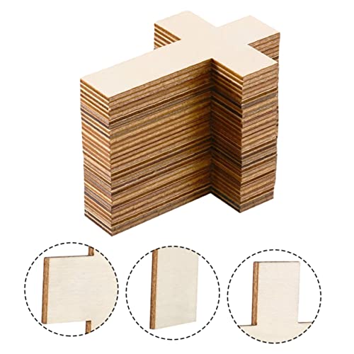 NOLITOY 60 Pcs Easter Cross Home Decor Cross Shape Wood Slices Wood Crafts Wooden Crafts Wooden Cross Cutouts Blank Wooden Cutout Wooden Chips Adorn NOLITOY