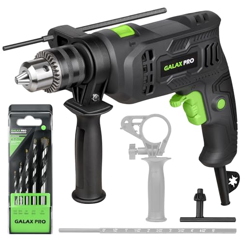 GALAX PRO Hammer Drill, 4.5A Corded Drill Impact Drill 0-3000RPM Electric Drill with 5 Drill Bit Set, Hammer and Drill Functions, 360°Rotating Handle GALAX PRO