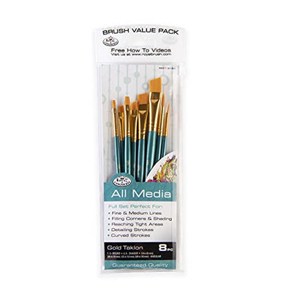 Royal & Langnickel Royal Zip N' Close Gold Taklon Variety 8-Piece Brush Set - WoodArtSupply