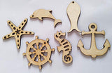 18PCS Mediterranean Style Wood Sea Horse Starfish Dolphin Anchor Helmsman Hanging Decoration, Holiday Party Wedding Supplies (Mixed) RUIXUAN