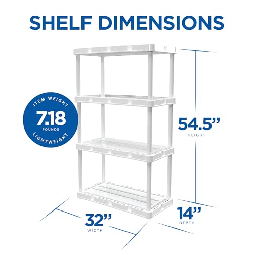 Gracious Living 4 Shelf Knect-A-Shelf Solid Light Duty Storage Unit 12 x 24 x 48 Organizer for Home, Garage, Basement & Laundry, White Gracious Living