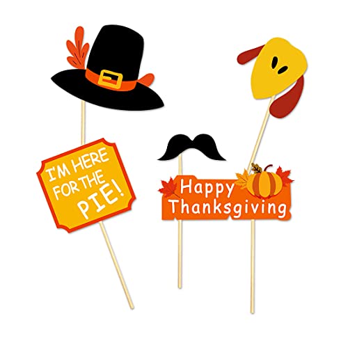 25 Count Thanksgiving Day Friendsgiving Big Photo Booth Props Kit for Autumn Funny Turkey Day Party Decorations Supplies DIY Selfie Props Set with WoodArtSupply