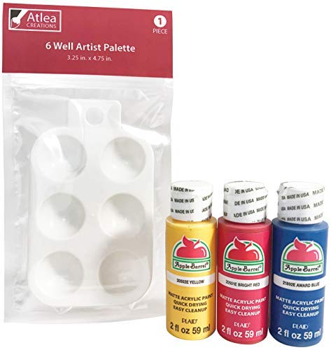 Apple Barrel Acrylic Paint Primary Colors (2 Ounce Bottles) & Artist Paint Palette Set Atlea Creations