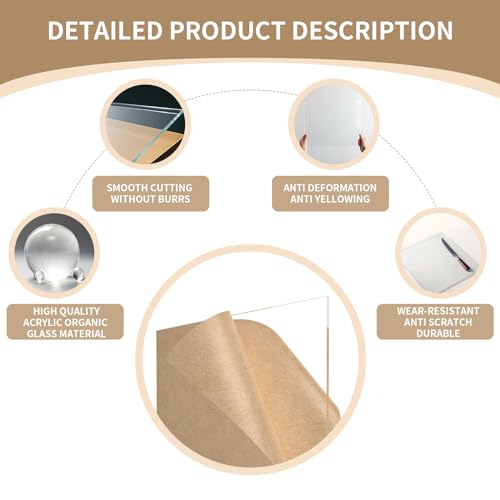 5 Pieces Acrylic Sheet Clear Cast Plexiglass 12 x 12 inches Square Panel 1/8 Thick (3mm) Clear Plastic Plexi Perspex Plate Panel with Protective Umootek