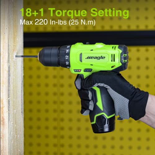 Meagle Cordless Drill, 12V Power Drill set with Battery & charger, 2 Variable Speed Electric Drill 18+1 Torque Setting, 3/8” Chuck with Drill Bits& Meagle