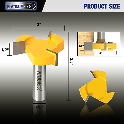 PLATINUMEDGE CNC Flattening Router bit, Spoilboard Surfacing Router Bit, Slab Flattening Router Wood Planer Bit, 1/2 in Shank 2 in Cutting Dia, 3 - WoodArtSupply