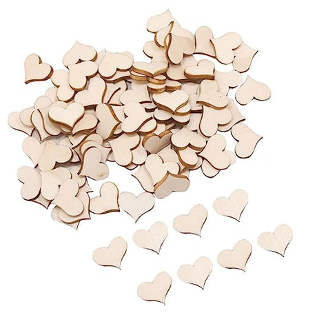 DECHOUS 100pcs Wood Slices Embellishments Hanging Pendant Unfinished Wood Cutout Circles Chips Unfinished Wood Tags Wood Heart Slices Heart Decor DIY DECHOUS