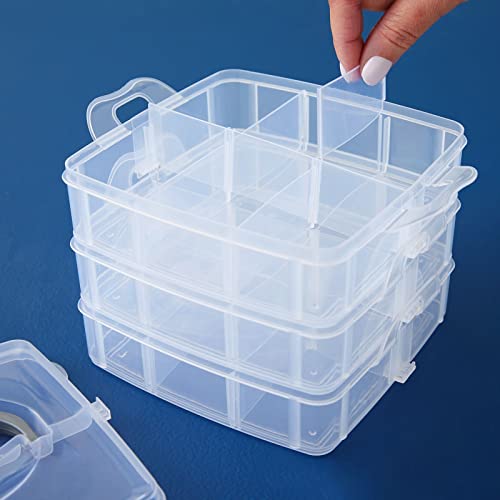 Juvale 3 Tier Stackable Storage Containers with Adjustable Compartments for Beads, Sewing Accessories, Arts and Crafts Supplies (6 x 6 x 5 In) Juvale