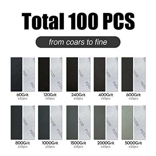 Micro Sander Kit 3.5X 1 Inch Detail Finger Sander for Small Projects+ 100PCS Wet Dry Sandpaper Sheets 60 120 240 400 600 800 1000 1500 2000 5000 Grit Tongbay