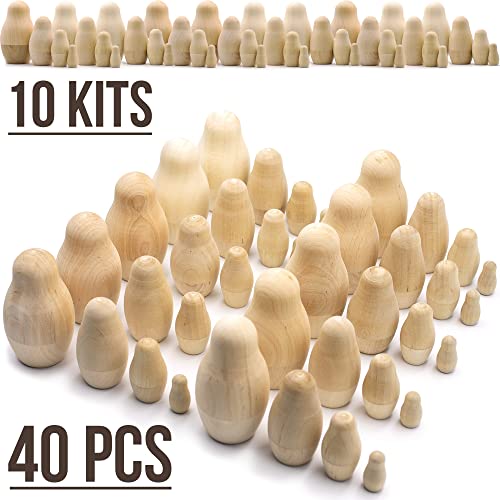 AEVVV Unfinished Nesting Dolls Lot of 20 Sets by 4 pcs - DIY Gift - Russian Nesting Dolls Blank - Unpainted Dolls - Craft Traditional Matryoshka Doll AEVVV