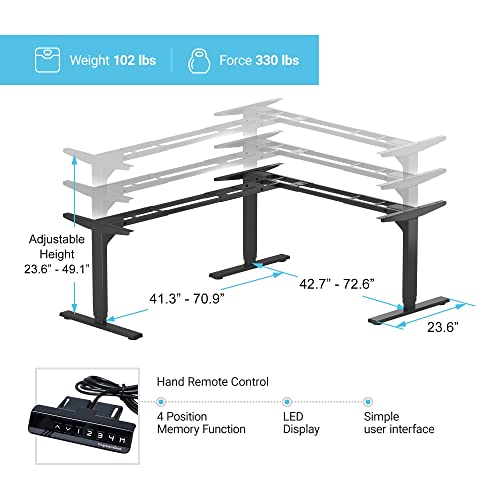 Standing Desk Corner Frame. Adjustable Height and Width Legs with Triple Electric Motors for Home Office L Shaped Desk FLT-05 Black PROGRESSIVE AUTOMATIONS