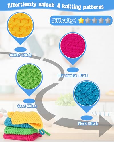 Katech Knitting Kit for Beginners-Learn to Knit Dishcloth-Beginner Knitting Kit for Adults Kids with Knitting Book, Knitting Needles, Soft Wool Yarn, Katech