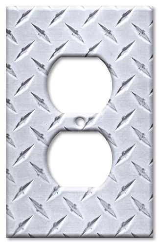 Art Plates - Decorative Light Switch Plate Cover Plate - Decorative Metal Wall Plate - 1 Gang Outlet - Silver Diamond Plate (PRINTED IMAGE) - (Made Art Plates