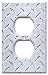Art Plates - Decorative Light Switch Plate Cover Plate - Decorative Metal Wall Plate - 1 Gang Outlet - Silver Diamond Plate (PRINTED IMAGE) - (Made Art Plates