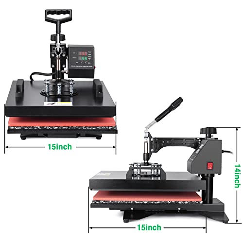 Slendor Heat Press 15x15 inch 5 in 1 Heat Press Machine 360 Degree Swing Away Digital Tshirt Press Machine Multifunction Sublimation Combo for T