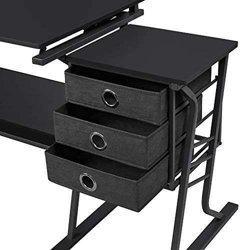 Yaheetech Drafting Table for Adults/Artists, Drawing Desk, Tabletop Adjustable Art/Craft Desk with Stool and 3 Slide Drawers, Sketching Painting Yaheetech