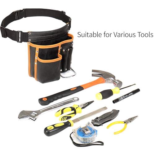 Compuda Genuine Leather Tool Belt Pouch with Hammer Holder Tool Pouch with Belt Leather Belt Tool Pouch for Men/Women (Tool Hammer Pouch) compuda