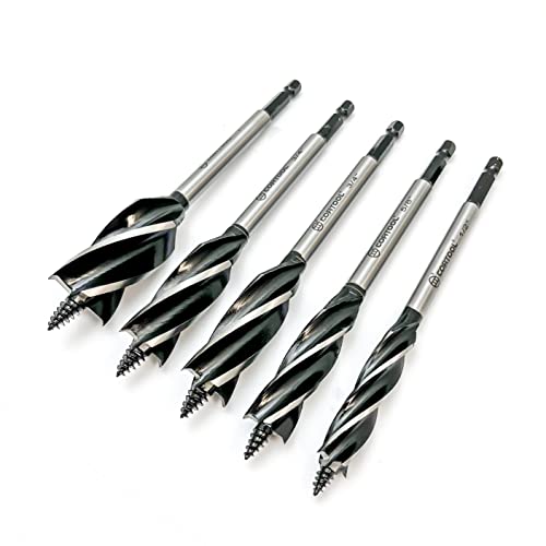 CORTOOL Auger Drill Bit for Wood,1/2", 5/8", 3/4" and 1" Inch Size with Quick Change Hex Shank 5-Piece Drill Bit Set for Wood - WoodArtSupply