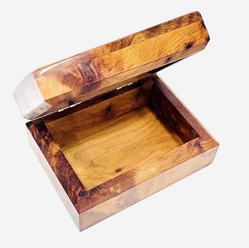 BAZAARDI Hand Carved Wooden Multipurpose Keepsake Jewelry Decorative Art Box Storage Organizer (Large wood Box,Antique) (Small Thuya)