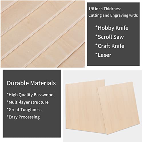 24 Pack Basswood Sheets, 12 x 12 x 1/8 inch Plywood, 3 mm Thin Unfinished Wood Board for Crafts, Laser Cutting & Engraving, Wood Burning, CNC