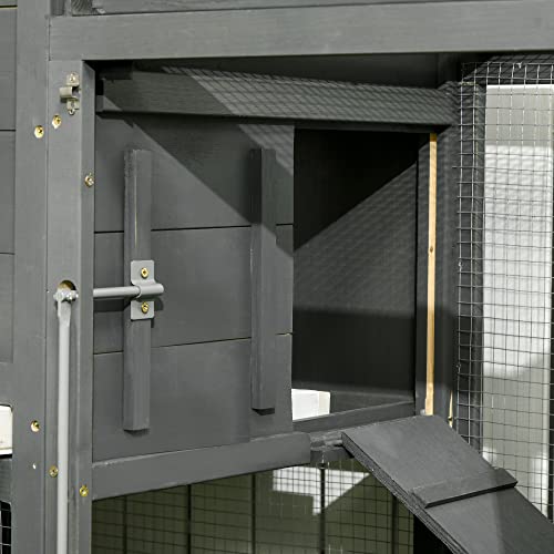 PawHut 118" Extra Large Chicken Coop with Asphalt Roof, Wooden Hen House with Slide-Out Tray, Quail Hutch with Nesting Box, Gray PawHut