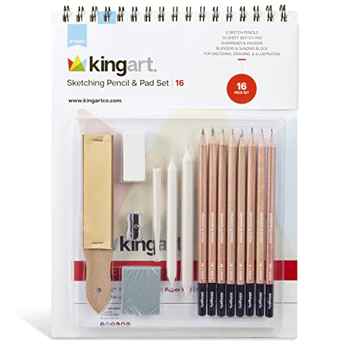 KINGART Graphite Sketching and Drawing Art Set, for All Skill Levels Including Beginner/Student, 16 Pc. - WoodArtSupply