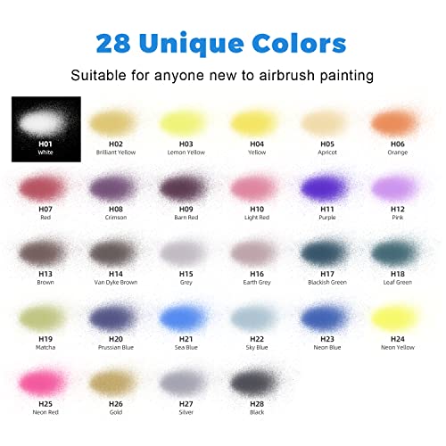 Airbrush Paint, Henyiewl 28 Colors Airbrush Paint Set (30 ml/1 oz), Opaque & Water-based Acrylic Air Brush Paint Kit Includes Metallic and Neon - WoodArtSupply