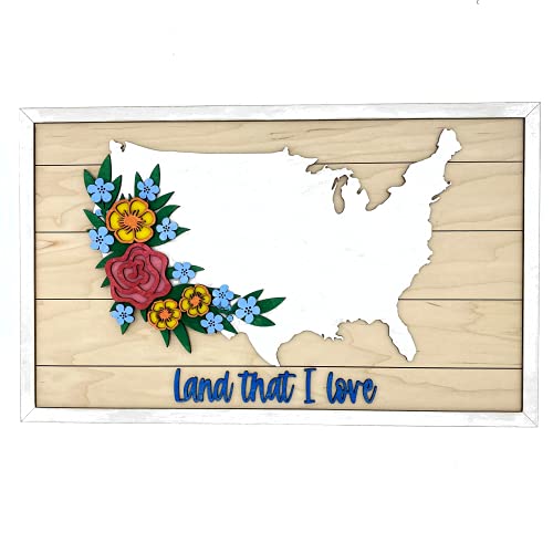 Floral USA Sign Wood Cut Out - WoodArtSupply