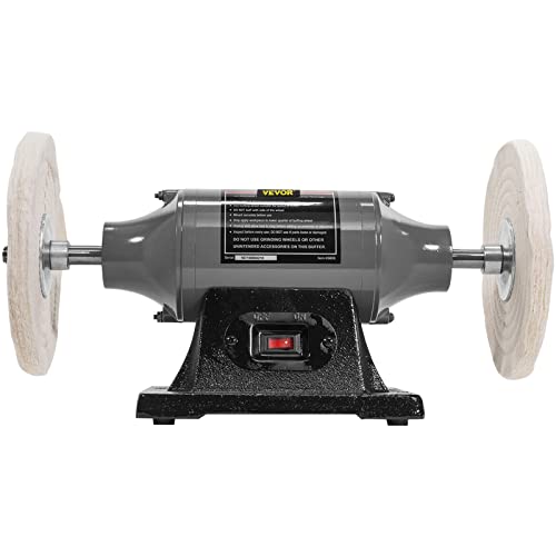 VEVOR Bench Buffer Polisher, 8 inch Buffing Machine 370W Motor with 3600 RPM, Heavy Duty Benchtop Lathe Polishing Machine for Jewelry, Wood, Silver, VEVOR