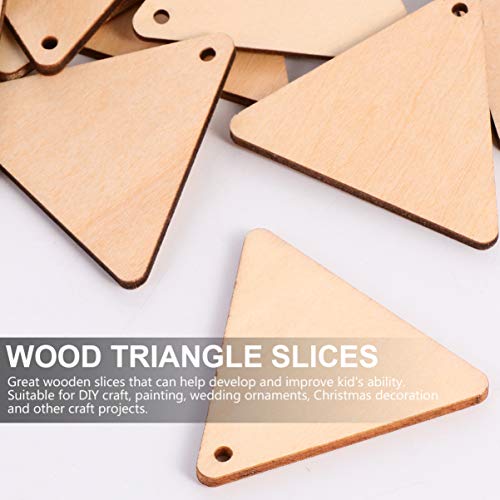 EXCEART 100pcs Wooden Cutouts for Crafts Triangle Wood Cutout Unfinished Painting Wooden Pieces Slices with Hole Pendant Ornaments 40mm