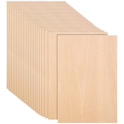 25 Pack 8 x 12 Inch Basswood Sheets, 1/16 Thin Craft Plywood Sheets, Thin & Unfinished Wood Boards for Crafts, Hobby, Model Making, Wood Burning