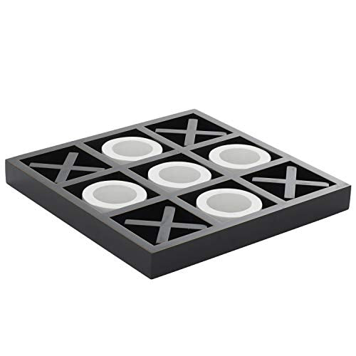 Deco 79 Wood Tic Tac Toe Game Set with White Os, 14" x 14" x 2", Black Deco 79