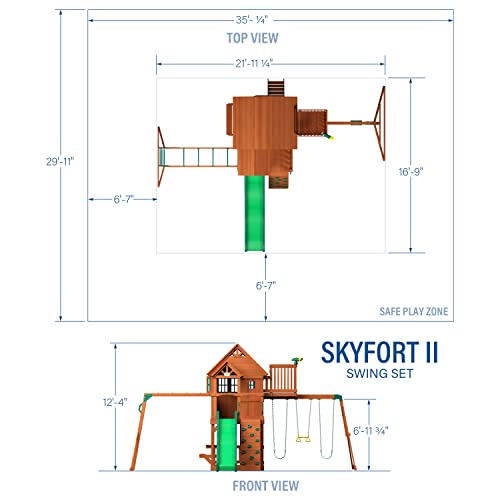 Backyard Discovery, Skyfort II Playground Cedar Wood Swing Set with Playhouse Fort, Sandbox, Picnic Table, Slide, Monkey Bars, Swings, Rock Climber,