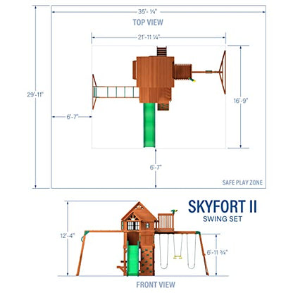 Backyard Discovery, Skyfort II Playground Cedar Wood Swing Set with Playhouse Fort, Sandbox, Picnic Table, Slide, Monkey Bars, Swings, Rock Climber,