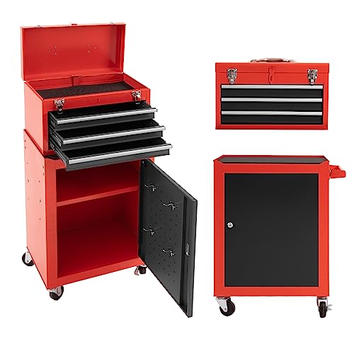 WAYTRIM 3-Drawer Rolling Tool Chest with Wheels, Tool Chest with Large Storage Cabinet and Adjustable Shelf, Removable Portable Top Box with Locking WAYTRIM