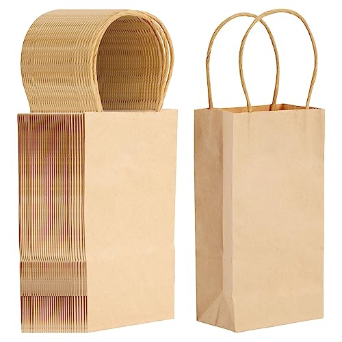 Juvale 50-Pack Small Brown Gift Bags with Handles - Small Kraft Paper Bags for Birthday, Retail, Crafts (3.5x2.4x7 in) - WoodArtSupply