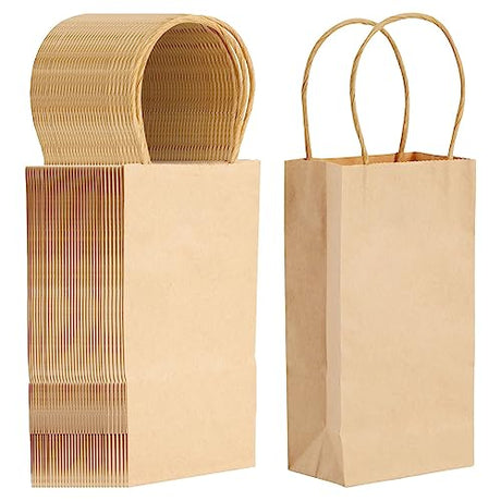 Juvale 50-Pack Small Brown Gift Bags with Handles - Small Kraft Paper Bags for Birthday, Retail, Crafts (3.5x2.4x7 in) Juvale