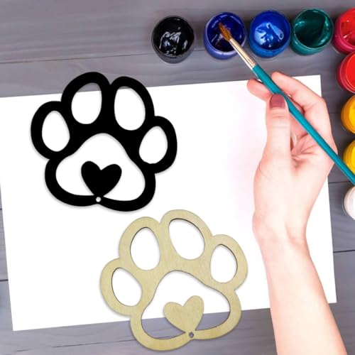 30pcs Heart Paw Shaped Wooden Cutouts Dog Cat Claws Cutouts Unfinished Wood Pet Paw Wood DIY Craft Embellishments Gift Ornaments Decoration, 3.9 x JEKEJIAJIU
