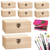 RHBLME 8 Pack Unfinished Wooden Boxes for Crafts, 8 x 4 x 2 Inch Wooden Box with Hinged Lid and Front Clasps, Unpainted Wooden Box for Crafts DIY RHBLME
