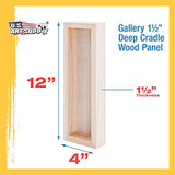 U.S. Art Supply 4" x 12" Birch Wood Paint Pouring Panel Boards, Gallery 1-1/2" Deep Cradle (Pack of 4) - Artist Depth Wooden Wall Canvases - Painting U.S. Art Supply